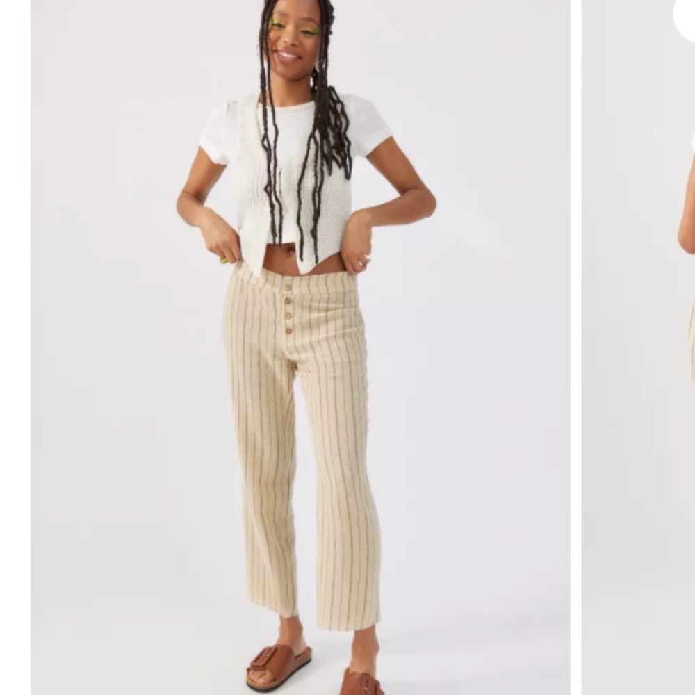 UO Beach Yarn-Pants Unfinished Beach Boho Capri 2/UK 6 Semi Sheer Stripe Trouser